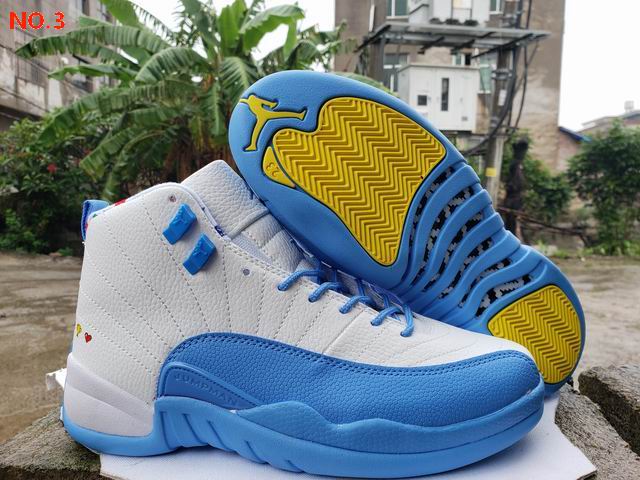 Air Jordan 12 Mens Basketball Shoes White Blue Yellow;